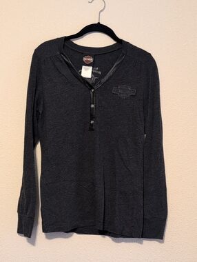 Harley-Davidson Black Charcoal Long-Sleeve Henley Top